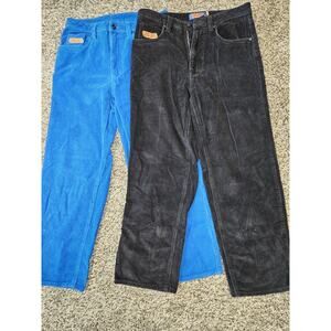 2 Empyre Corduroy Pants - Size 28 - Black And Blue Skater Grunge Y2k Wide Leg